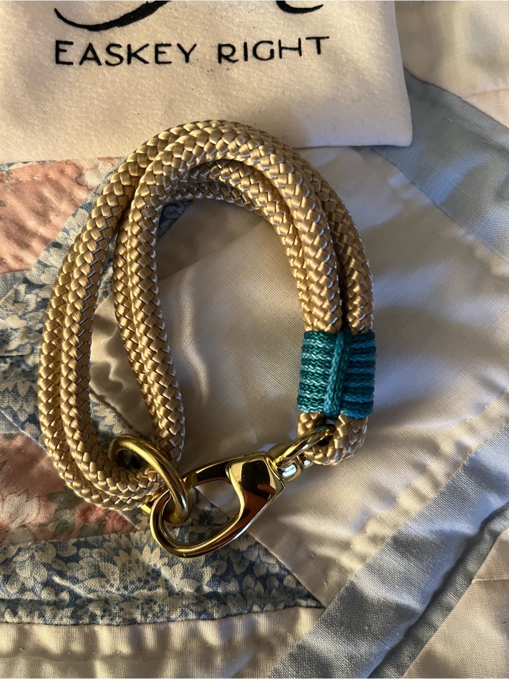 Gold Rope Bracelet with Teal Accent